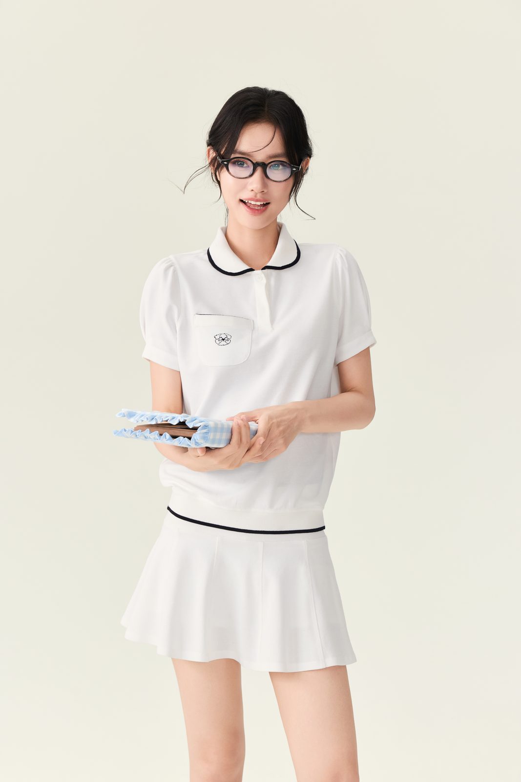 PupDairy Campus Diary 清爽学院Polo上衣百褶裙套装