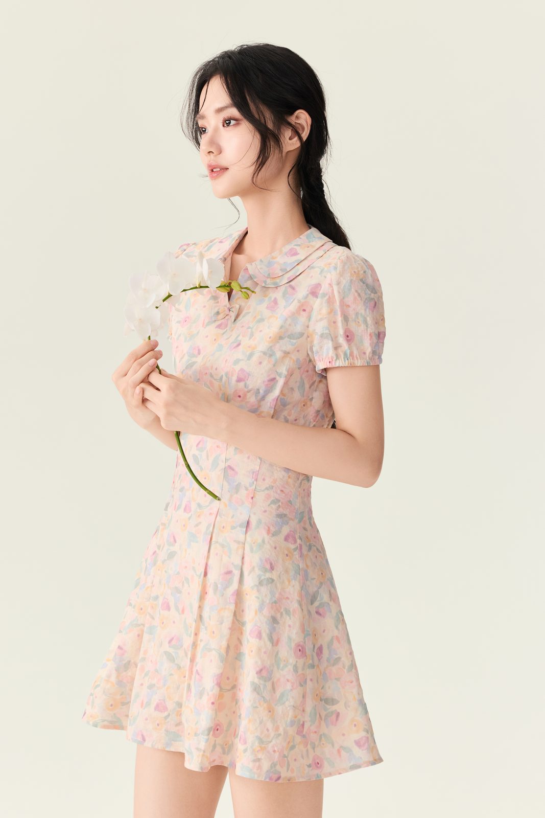 RomanceCity 胶片花集 娃娃领蝴蝶结收腰A字复古花卉连衣裙